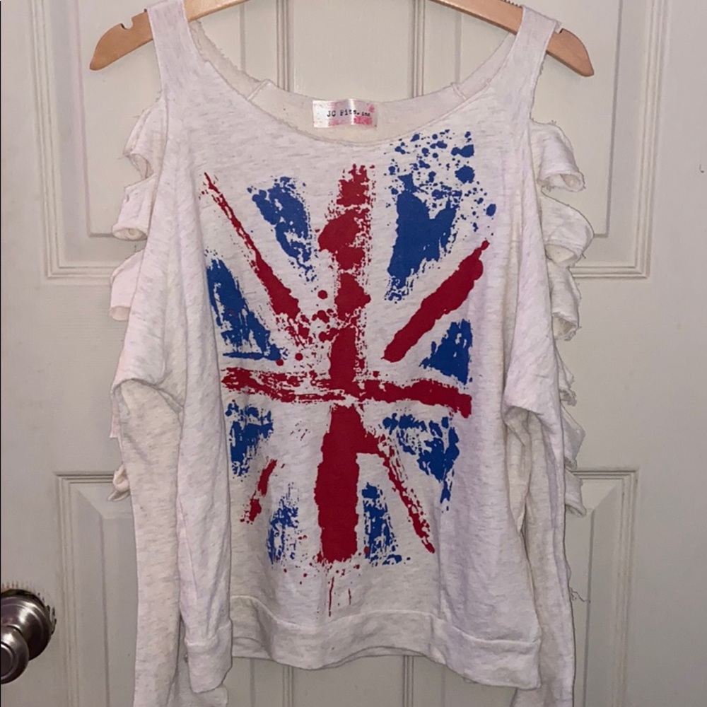 Union Flag Sweater with arm cut outs; S/M